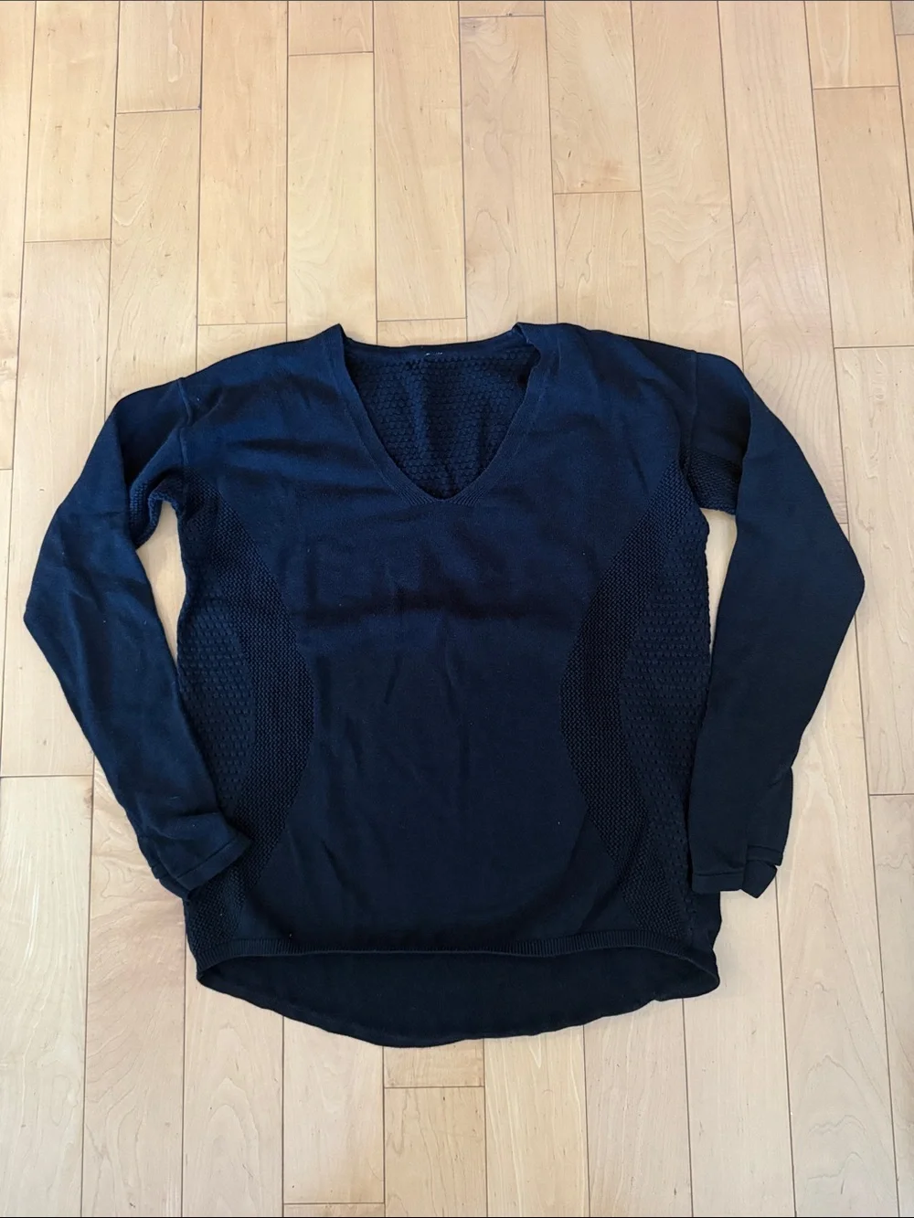 Woman’s Lululemon Black V-Neck Knit Sweater with Textured Panel